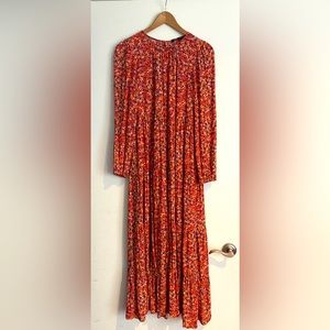 Zara Floral Midi Dress with Long Sleeves